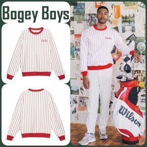 NEW! Bogey Boys Sz Large L Red White Pinstripe Crewneck Golf Sweatshirt Striped